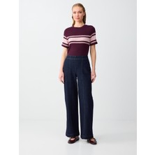 Jimmy Key Koyu Indigo Mavi Yüksek Bel Normal Paça Pamuklu Uzun Denim Pantolon