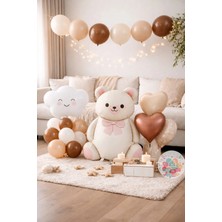 Joyane Ponçik Ayı Balon Seti Baby Shower Bebek Doğum Günü Parti Süsleme Krem Krem 20 Parça