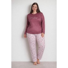 Pemilo Kadın 0139 Likralı Büyük Beden Uzun Kol Pijama Takımı