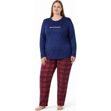 Pemilo Kadın 7256 Likralı Uzun Kol Büyük Beden Milan Pijama Takımı