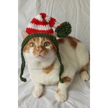 Özbience Yılbaşı Temalı Örgü Kedi Köpek Şapkası, Sevimli Evcil Hayvan Aksesuarı