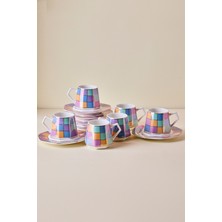 Perotti Antik 12 Parça 6 Kişilik Renkli Karma Desenli Porselen Kahve Fincanı Takımı