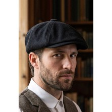 Bay Şapkacı Erkek Siyah Yün Kasket Şapka - %100 Doğal Yün Kalitesi