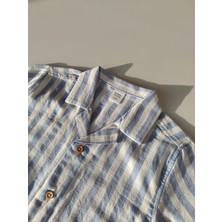 Bandiwa Gulian Erkek Bebek Kısa Kollu Çizgili Dokuma Gömlek - Beyaz Mavi