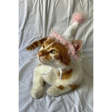 Özbience Pembe Beyaz Ponponlu Işıltılı Eğlenceli Pet Parti Şapkası