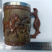 Es Dekor At Kupası / Paslanmaz Çelik + Reçine Nostaljik At Temalı Paslanmaz Çelik Kupa