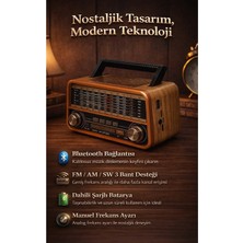 FaroxTech 3 Bantlı Şarj Edilebilir Nostaljik Radyo - Bluetoothlu ve USB Çalarlı Taşınabilir Hoparlör