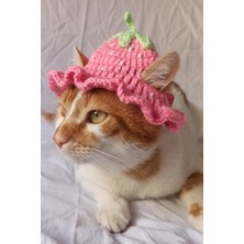 Özbience Pembe Çilek Örgü Evcil Hayvan Şapkası, Şık ve Rahat Tasarım