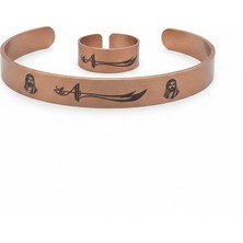 Güney Takı Store Hz. Ali ve Zülfikar Kılıcı Saf Bakır Bileklik ve Yüzük Seti