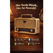 FaroxTech Nostaljik Tasarım Bluetooth Hoparlör - Fm/am/sw Radyo, Usb/sd Kart ve Kumandalı Müzik Kutusu