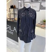 Parla Prive Taşlı Çizgili Gömlek