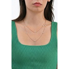Söğütlü Silver 925 Ayar Gümüş Kolye Rose Kaplama Zirkon Taşlı Sıralı Uzun 100 cm Zincir Kolye SGTL13289ROSE