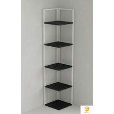 Ayz Ella 5 Raflı Metal Köşe Kitaplık Rafı Dekoratif Aksesuar Rafı 180 cm Beyaz-Siyah
