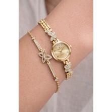 Showtime Bombeli Sarı  Kelebekli Bileklikli Bayan Kol Saati