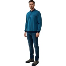 26-3073 Lacaton Erkek Büyük Beden Polo Yaka Sweatshirt