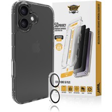 Buff Labs Buff iPhone 16 Plus Avantaj Paket - Şeffaf Kılıf + Ekran Koruyucu + Lens Koruyucu Privacy