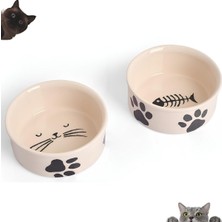 Özbience Doğal Seramik Kedi Mama ve Su Kabı Seti 2'li, Sağlıklı ve Şık Tasarım