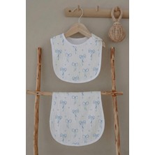Tuğba Kuğu Müslin Önlük ve Omuz Bezi - Pureline Series - Blue Dainty Bow