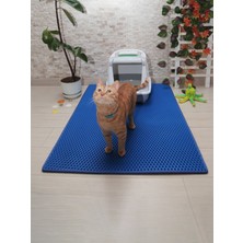 Özbience 75X110 cm Mavi Kedi Tuvaleti Önü Paspası Kedi Kumu Paspası