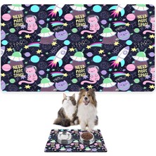 Özbience Su Geçirmez Evcil Hayvan Beslenme Matı, Kolay Temizleme, 40X60 Uzaylı Kedi