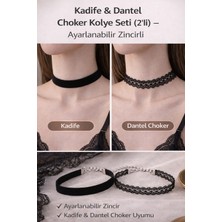 Liora De Mar Kadife & Dantel Choker Kolye Seti – Ayarlanabilir Zincirli, Minimal ve Şık Tasarım