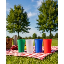 Hyb Ambalaj 350ML 4'lü Renkli Kokusuz Kırılmaz Sofra ve Piknik Bardağı (Opak Şeffaf-Mavi-Yeşil-Kırmızı)