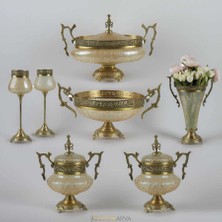 Dekor Arya Barok Zambak Pirinç Salon Aksesuar Seti – 7 Parça Lüks Konsol ve Vitrin Dekor Seti