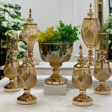 Dekor Arya 7 Parça Salon Konsol Aksesuar Seti Yaprak Gold Krem