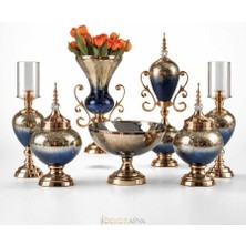 Dekor Arya Lacivert Gold Lüks Salon Dekor Seti – Gösterişli Cam & Altın Detaylı 7 Parça Set