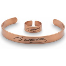 Güney Takı Store Atatürk Imzalı Saf Bakır Bileklik ve Yüzük Seti