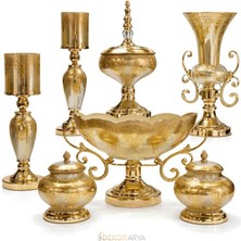 Dekor Arya Imperial Royal Crest 7 Parça Salon Aksesuar Seti – Gold & Bej, Klasik Lüks Dekor