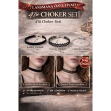 Liora De Mar 4’lü Choker Kolye Seti | Kadife, Dantel ve 2 Zincir Tasarım | Ayarlanabilir | Şık & Modern Aksesuar
