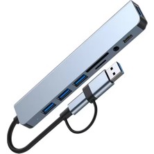 Alfais 6010 8 In 2  Usb-C & USB 3.0 Hub Çoklayıcı  Usb, Type-C, Sd/tf ve Aux Çevirici