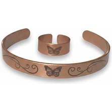 Güney Takı Store Kelebek Motifli Saf Bakır Bileklik ve Yüzük Seti