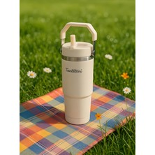 Tantitoni Shela Aç-Kapa Paslanmaz Çelik Pipetli Termos 900ML Krem