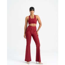 Lismina Bordo Flare Fit Ispanyol Paça Dikiş Modelli Tayt