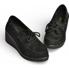 Fox Shoes Y602006402 Siyah Süet Dolgu Tabanlı Kadın Ayakkabı