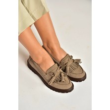 Fox Shoes Y996653002 Vizon Süet Püskül Detaylı Kadın Makosen Ayakkabı