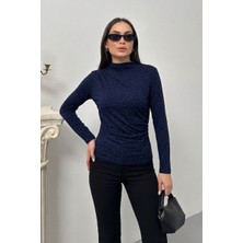 Spirituel Kadın Bluz Taşlı Drapeli Uzun Kollu Sandy Kumaş Kısa Şık Bluz