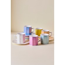 Perotti Pera 6 Kişilik 12 Parça Geometrik Renkli Porselen Kahve Fincanı Takımı