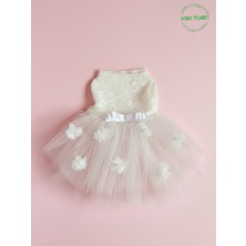 Özbience Çiçek Detaylı Fiyonklu Lüks Dantel Işlemeli Prenses Kedi Köpek Elbisesi