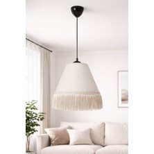 Allians Şık Angdesign Safir Püsküllü Sarkıt Avize, Kumaş Şapkalı Tavan Lambası, Krem ve Siyah