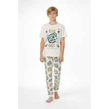 Isobel Isob Ekru Ayıcık Desenli %100 Pamuk Kısa Kollu Erkek Çocuk Pijama Takımı 8-13 Yaş 41513