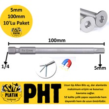 Platin Hırdavat Pht Allen Bits Uç Uzun Boy Hex 5mm x 100MM PLT280077 ( 10 Adet )
