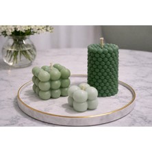 Calinda Candles Bubble 3’lü Set | Yeşil Renk Tonlu Kokulu Mum %100 Soya Wax Dekoratif Mum – El Yapımı Modern Mum