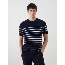 Lc Waikiki Yeni Sezon Bisiklet Yaka Kısa Kollu Çizgili Erkek Triko Kazak