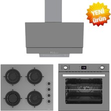 Ferre ve Afm Tech Markalı / Greytek Antrasit-Gri  Cam  Ankastre Set  ( CS208-FA + FM3407 + FM7710)