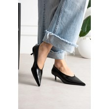 Shoetek Louod Kadın Stıletto Ince Topuklu Kırışık Siyah Deri