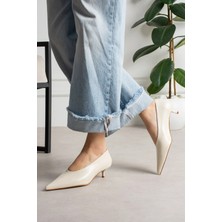 Shoetek Louod Kadın Stıletto Ince Topuklu Kırışık Bej Deri