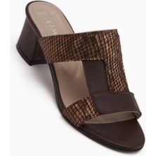 Limoya Helly Hakiki Deri Siyah Yılan Desenli Topuklu Kadın Terlik